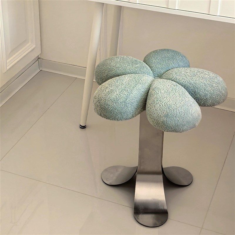 梳妆凳轻奢高级主卧室花朵化妆凳凳子简约梳妆台不锈钢雪尼尔圆凳