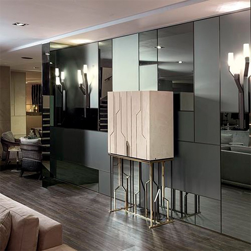 意式轻奢不锈钢酒柜靠墙客厅w设计师展示柜高端别墅家用边柜储物