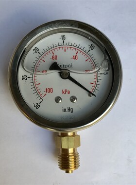 Npt1/4螺纹耐震真空表负压表-100KPA-0 -30in.hg-0前直径68mm英文