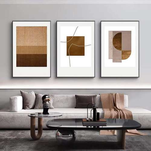 咖色三联沙发背景墙壁画现代简约餐厅挂画创意抽象轻奢客厅装饰画