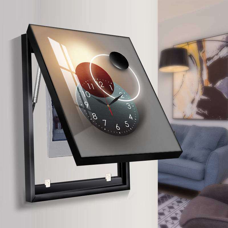 竖版电表箱液压装饰画带钟表现代免打孔遮挡电闸箱配电箱轻奢壁画