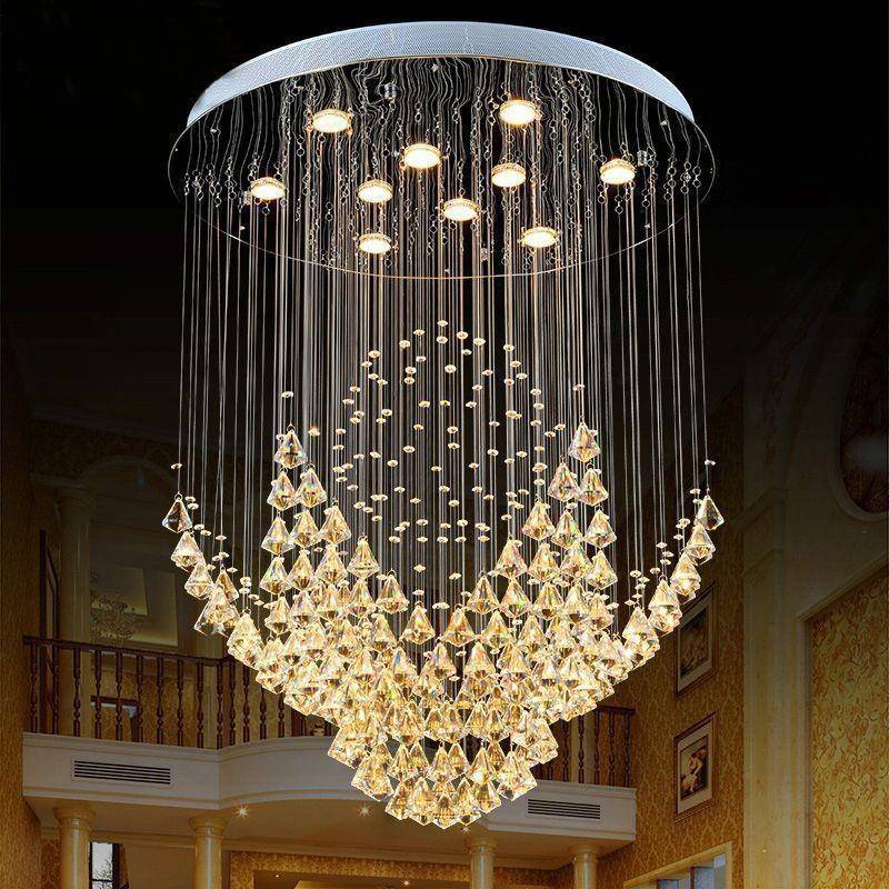LED吊线水晶灯新款圆形客厅灯别墅复式楼梯酒店时尚吸顶灯具吊灯