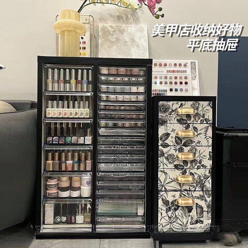 ins风带轮美甲储物a4文件柜落地式收纳柜抽屉式金属样品柜收纳柜