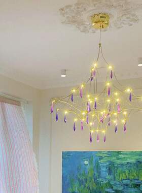 新款萤火虫法式金色紫色水晶客厅别墅主卧室个性吊灯复式公寓灯具