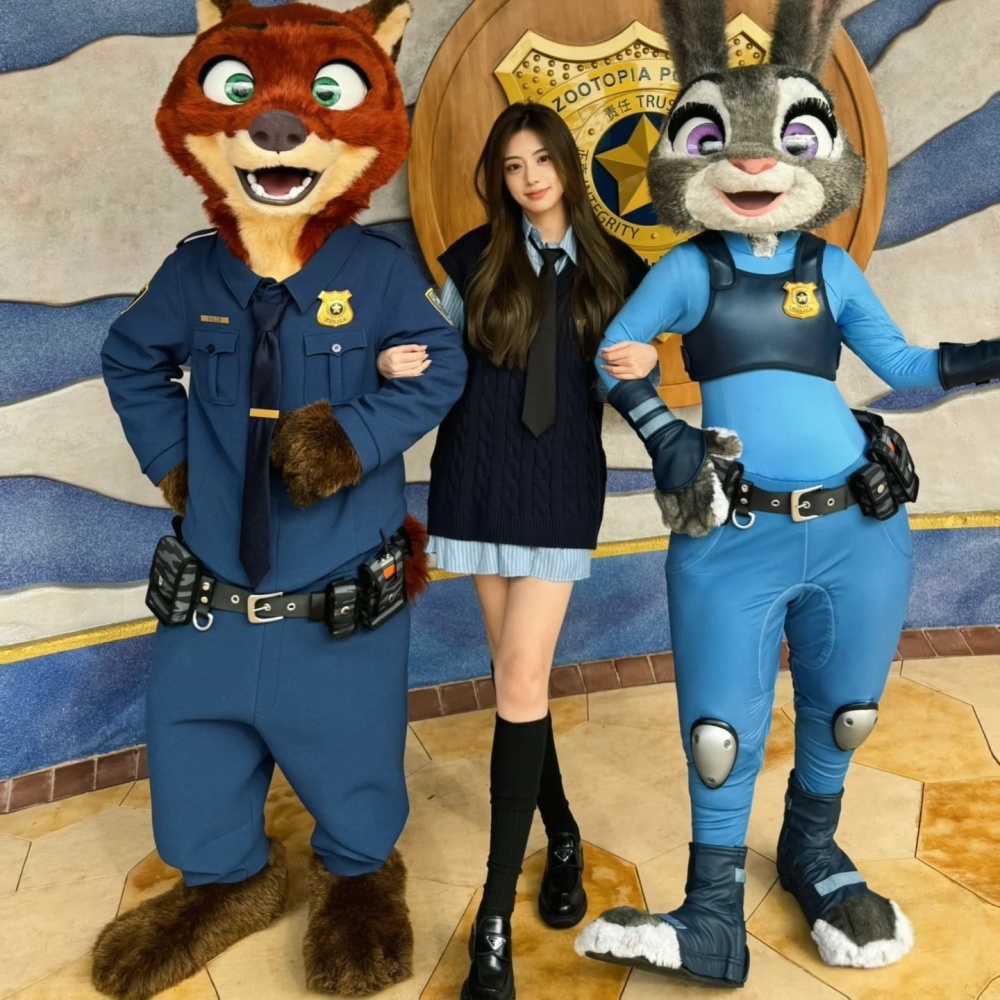 迪士尼穿搭毛衣服朱迪兔子警官百褶裙套装成人秋冬季圣诞节学院风