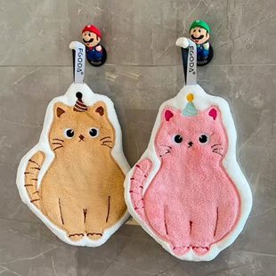珊瑚绒发厨房猫咪加厚擦手巾毛巾臭不 超强吸水家用室化妆手帕挂式