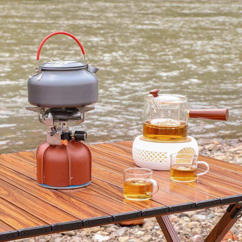 户外野便携式营折头叠炉头野餐炉圆盘炉头具带电子打火圆盘炉丁气