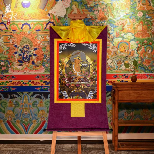 唐卡中式镀挂件西藏客厅转轴禅意藏村 文殊菩萨装裱 挂画金壁画