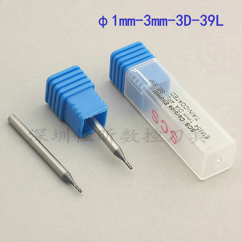 美国SCS钨钢立铣刀 4刃涂层铣刀 1mm-39L-4F 合金刀 3柄平底铣刀