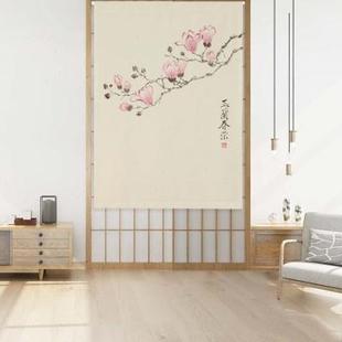 门帘隔断帘 中式 婚房卧室中国风布帘房间手绘玉兰门帘家用布卷帘