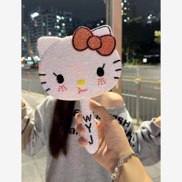 手工diy材料包kitty猫手持化妆镜桌面学生宿舍满钻kittyhello镜子