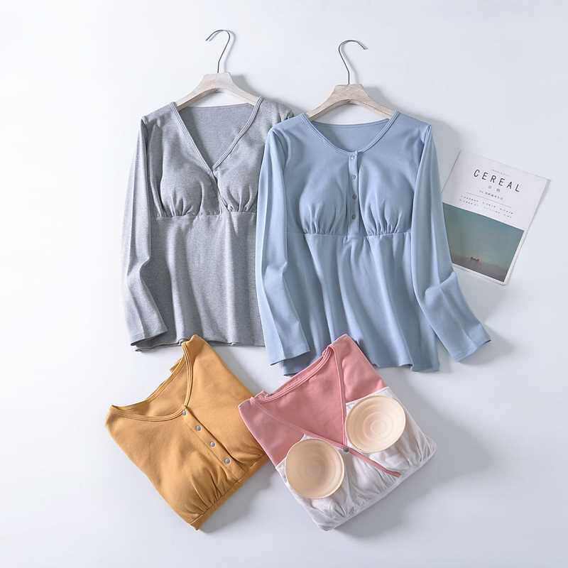 봄 여름 가을 겨울 순면 수유 가을옷상의 수유복 잠옷 수유 산후 속옷 두꺼운 바닥 셔츠 긴 소매