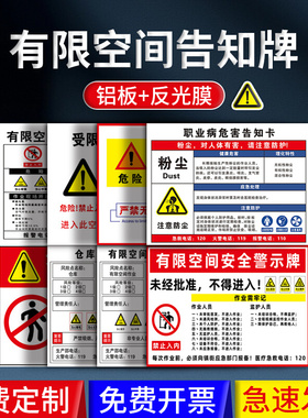 铝制有限空间受限空间作业安全告知牌变压机车间配电房仓库安全风