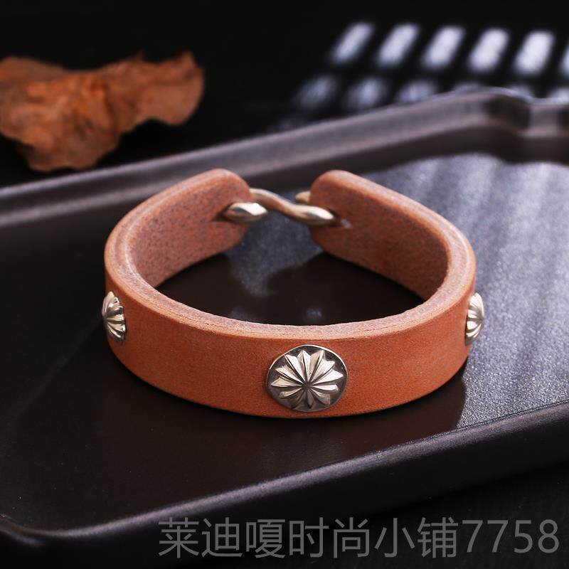 高档宽版9工真皮枥木菊鞍革2手5银花钉复古高桥吾郎风格皮手环手