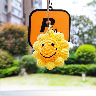 向日葵太阳花笑脸手工毛线玩偶汽车车载香片挂饰挂件ins摆件