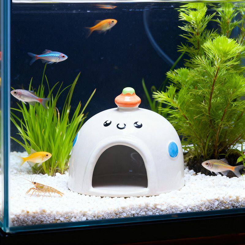 陶瓷小屋鱼缸网红躲避屋摆件鱼虾梦幻房子可爱水族造景装饰品