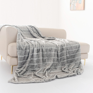 灰色横条柔软温馨北欧居家仿毛皮草卧室铺床毛毯客厅沙发搭毯 经典
