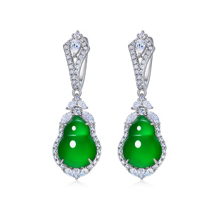 AILEQ纯银镀金镶天然玉髓杨葫芦耳环耳钉幂幂同款 耳坠媲美翡翠K10