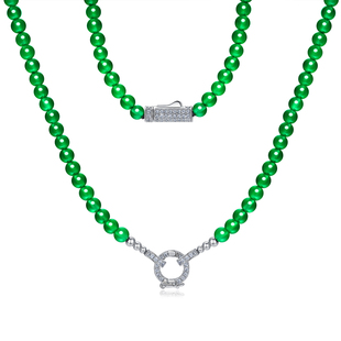 AILEQ 品质珠宝欧若风项链 925银天然玉髓绿小米珠串万能链时尚