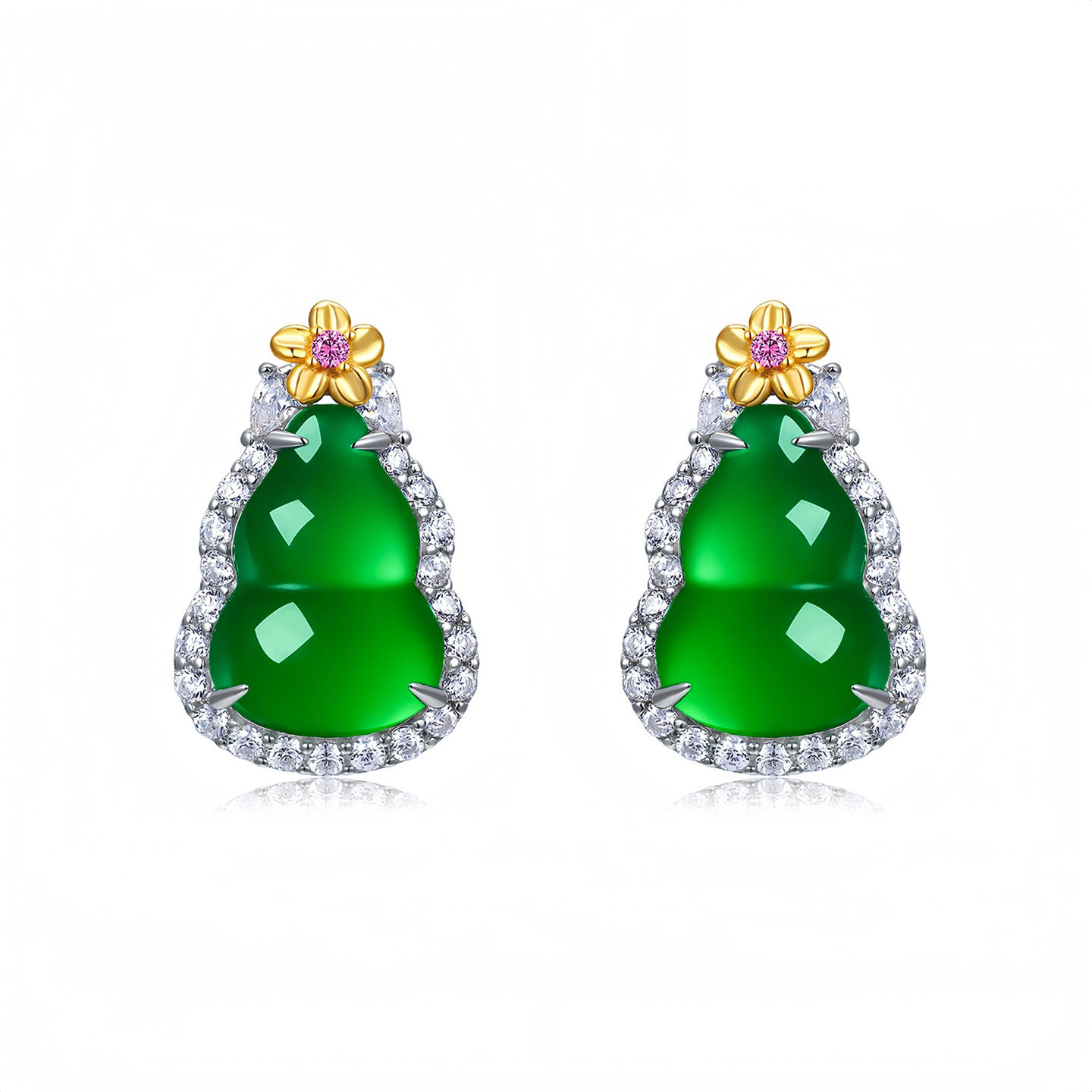 AILEQ925银天然玉髓新品满绿繁花福禄葫芦耳钉时尚珠宝欧若风耳饰,珠宝/钻石/翡翠,耳饰,淘宝优惠券,粉丝福利购,淘宝优惠卷