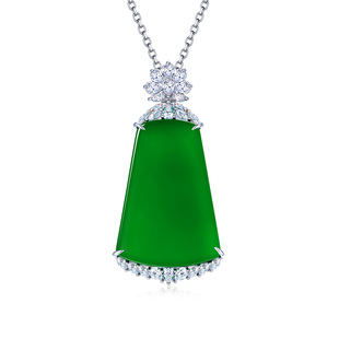 AILEQ纯银镶天然绿玉髓平安无事牌大吊坠春秋珠宝项链媲美翡翠K10