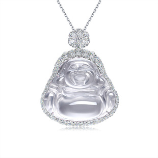 AILEQ纯银石英质玉冰种吊坠气质水沫子透高冰大佛公饰品女项链K1