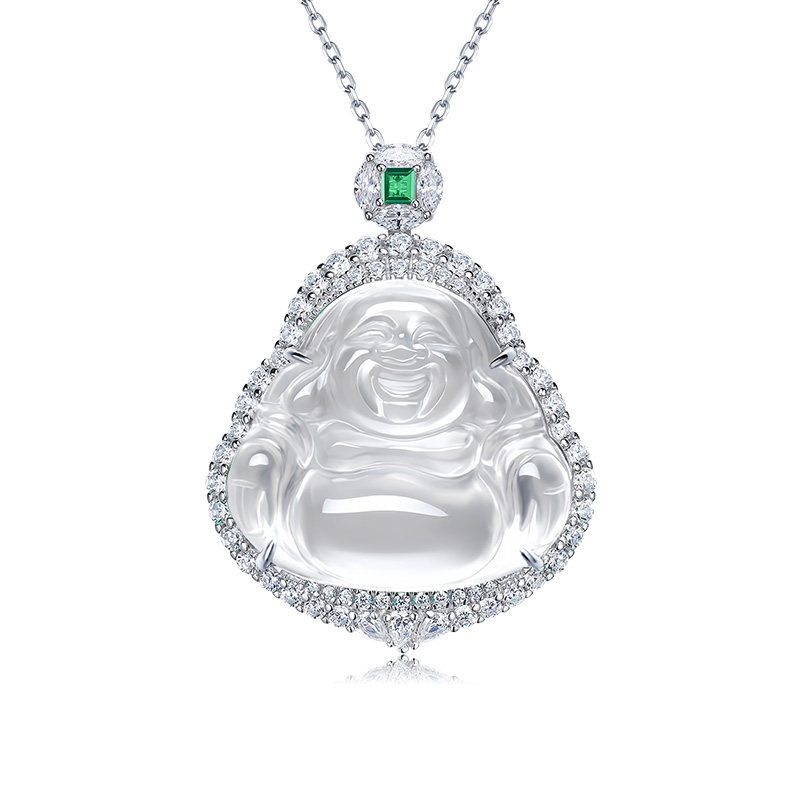 AILEQ925银石英质玉石高冰种透佛公吊坠女时尚白色水沫子项链轻奢