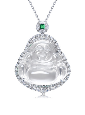 AILEQ925银石英质玉石高冰种透佛公吊坠女时尚白色水沫子项链K10