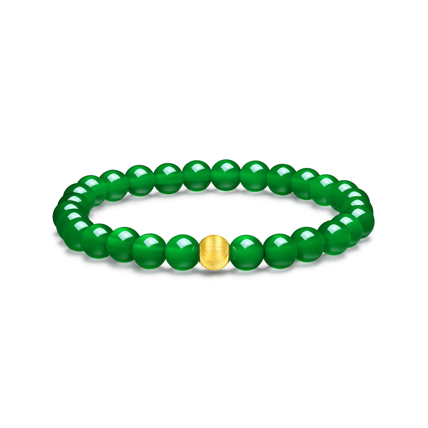 AILEQ天然玉髓925银镀金满绿金福小米珠手链手串时尚珠宝品质年货