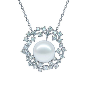 AILEQ坠链均925银镶高碳钻简约时尚 百搭白色人造珍珠鸟巢项链吊坠