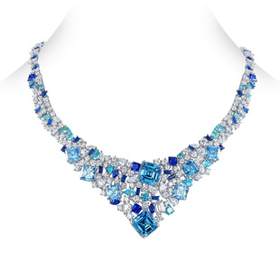 AILEQ纯银镶人工宝石碧蓝星辰展会高级感奢华走秀项链礼服晚宴链