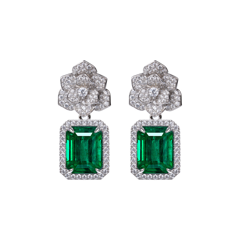 AILEQ山茶花绿宝耳坠时尚复古