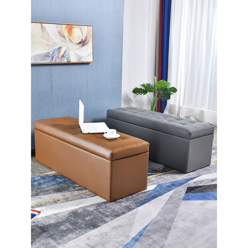 长条收纳储物凳子现代床尾沙发凳试衣间凳子长方形纯色储物凳可坐