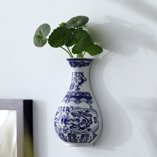 墙上花瓶陶瓷壁饰壁挂插花陶瓷器青花瓷家居客厅装 饰品摆件