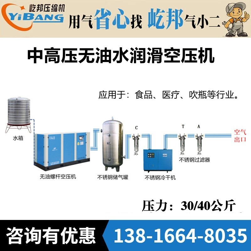 高压无油螺杆空压机3.0 4.0Mpa气体螺杆式空气压缩机螺杆机132KW