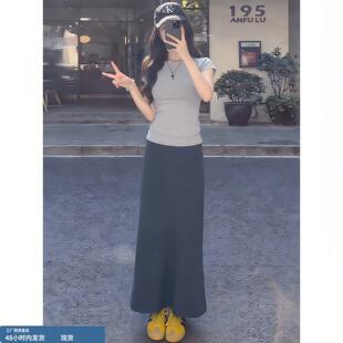 绝美俏皮休闲运动套装女士夏季修身显瘦短袖T恤直筒半身裙两件套