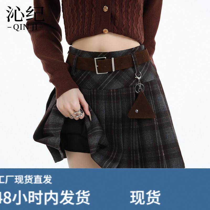 学院风格纹百褶短裙女2026新款秋冬高腰A字半身裙毛呢复古半裙子,运动/瑜伽/健身/球迷用品,瑜伽短裙,淘宝优惠券,粉丝福利购,淘宝优惠卷
