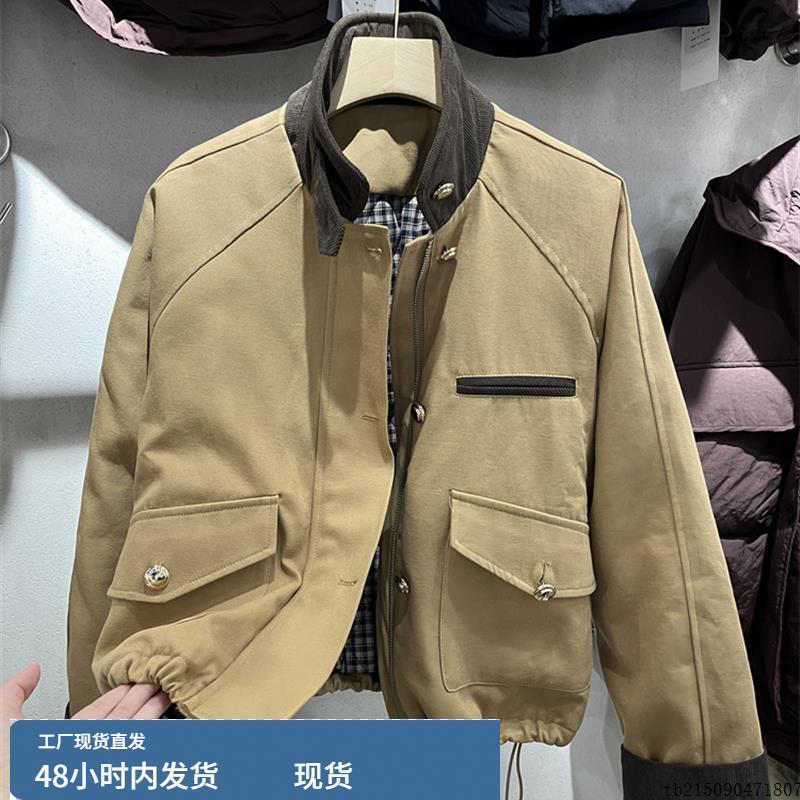 小棉衣女2025秋冬季新款欧货拼接POLO领明星同款短款夹棉工装外套