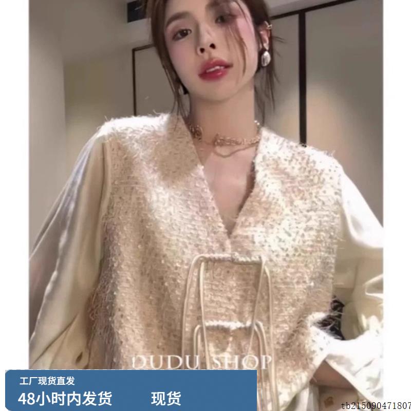 特大码300斤新中式国风盘扣蕾丝衬衫女长袖秋装新款设计感V领上衣