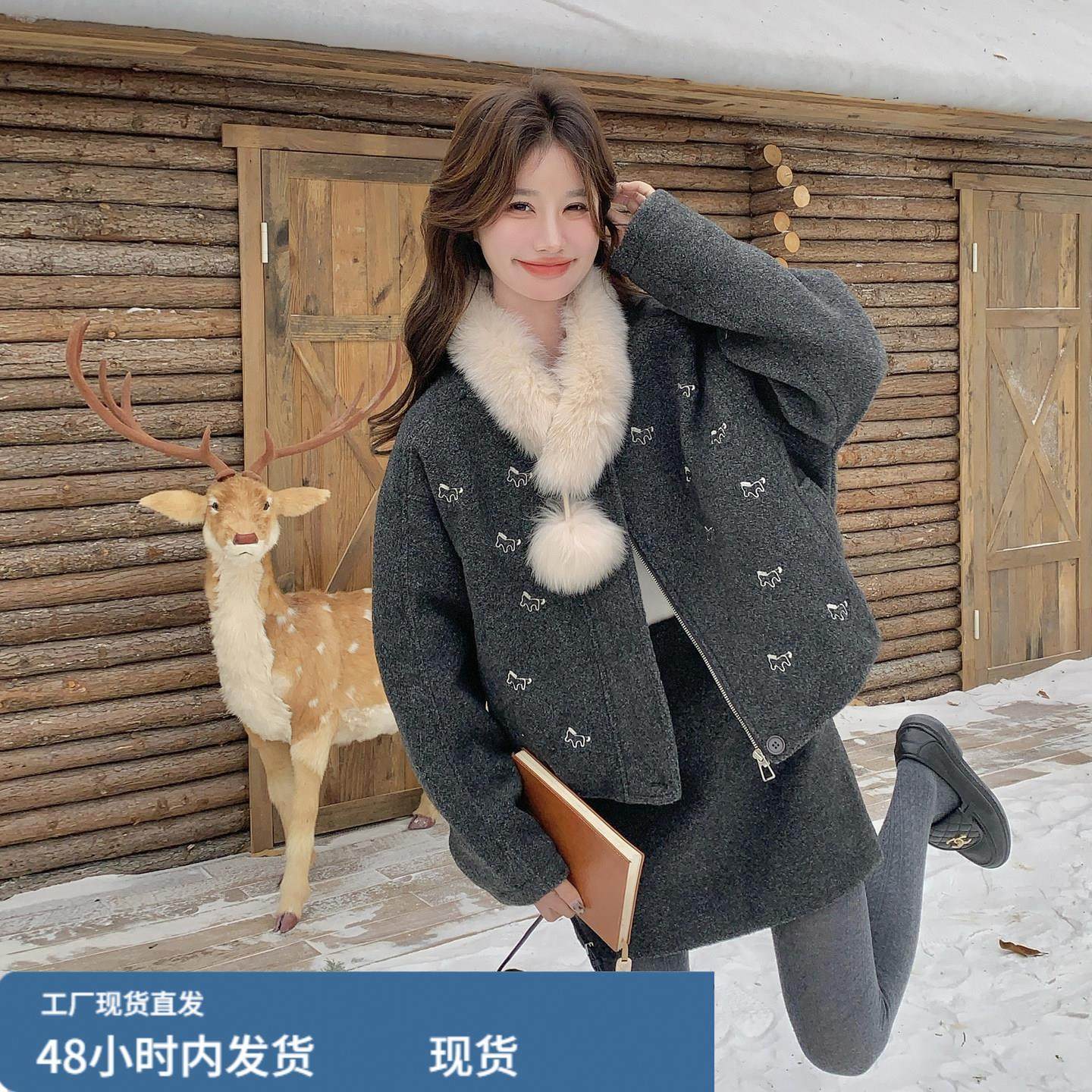 格雷系灰色真狐狸毛领羽绒套装裙女2025冬小马刺绣外套短裙两件套,孕妇装/孕产妇用品/营养,套装,淘宝优惠券,粉丝福利购,淘宝优惠卷