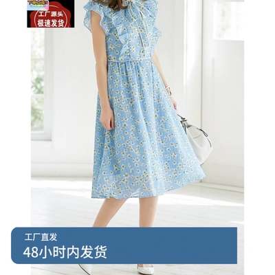 日单贵牌Chesty 飘带蝴蝶结 隐形雏菊花 蝴蝶飞袖收腰雪纺连衣裙