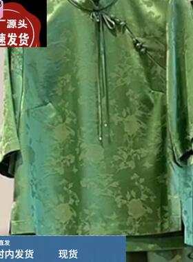 独特漂亮初春上衣女2025新款新中式气质别致高端绿色斜襟提花衬衫