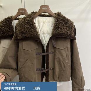 短款派克羽绒服女2025冬季新款流行羊羔毛大翻领内胆白鸭绒派克服