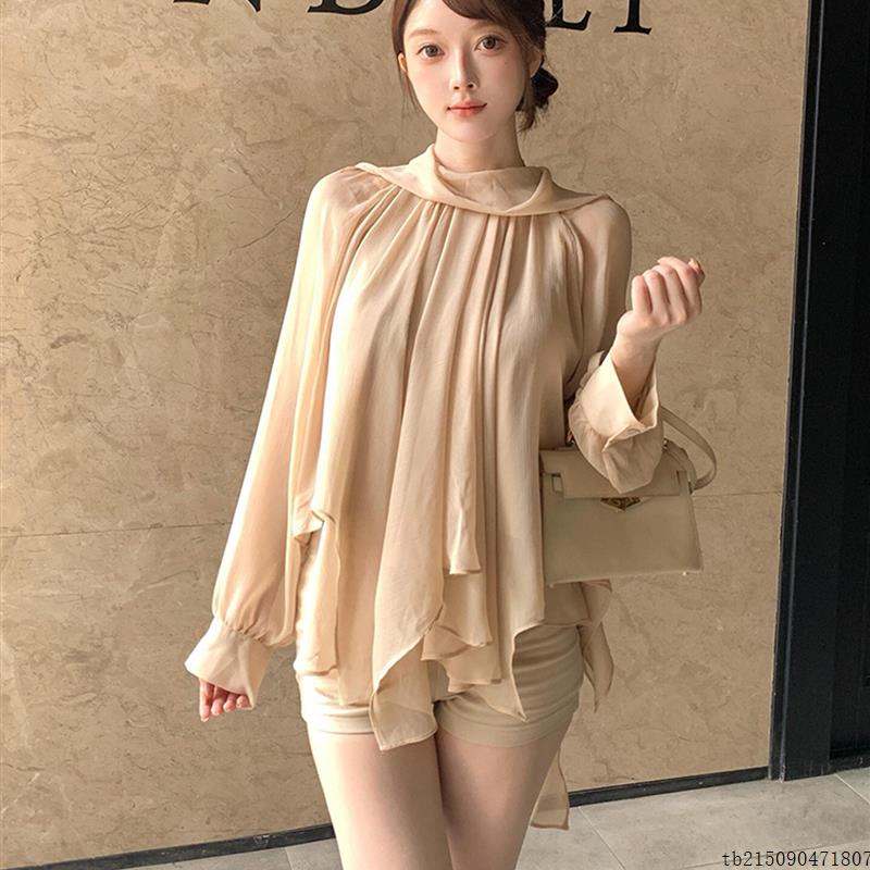 法式独特绝美小衫阔太太洋气高贵上衣轻奢高级感杏色雪纺衬衫秋季