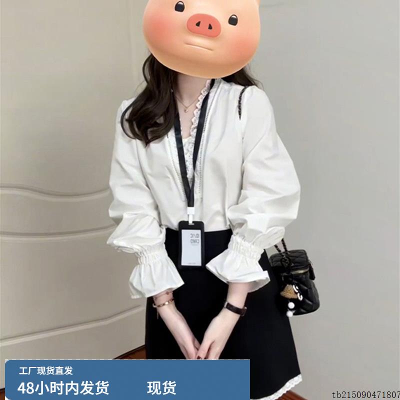 韩系早秋穿搭法式蕾丝拼接白衬衫女2025温柔风蕾丝半身短裙两件套