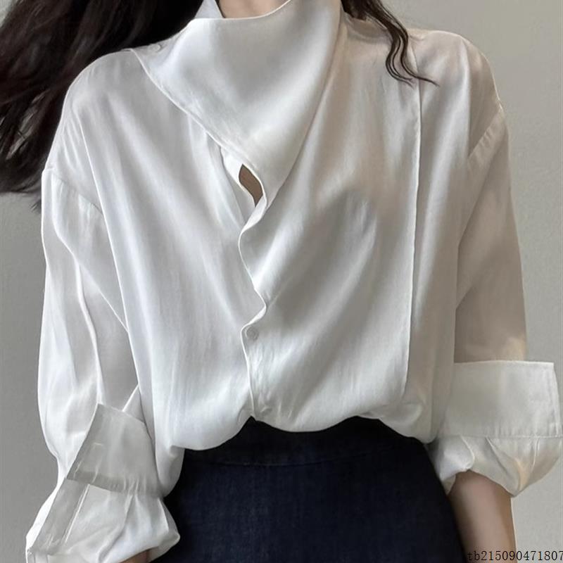 荡领白色衬衫女长袖秋季高级感轻奢气质小衫法式独特精致小资上衣