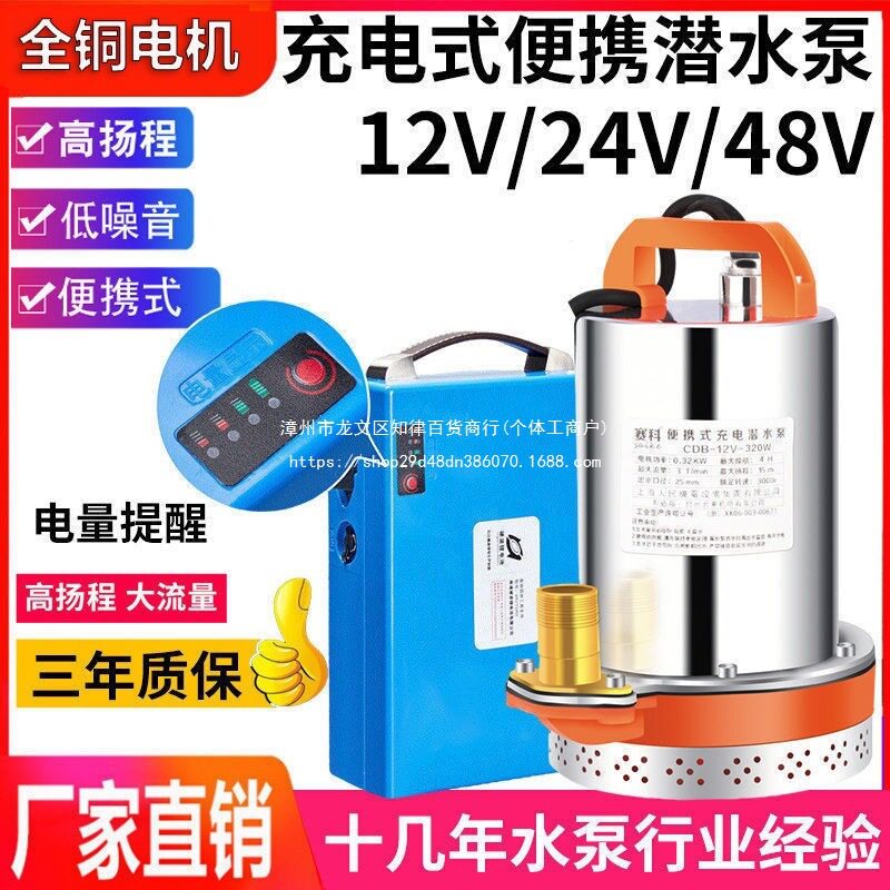 充电水泵可携式农用户外浇菜水泵12V24V抽水机大流量充电式潜水泵