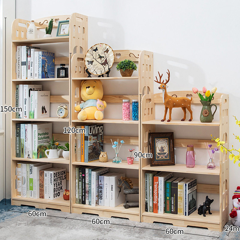 实木书架木质学生置物架多层落地收纳架儿童书柜储物架镂空设计