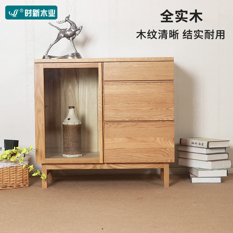 厂家直销全实木餐边柜北欧简约单门三抽柜白橡木小储物柜酒柜原木