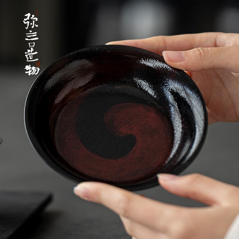 弥言诧寂风粉引壶承手工粗陶蓄水茶盘家用圆形干泡盘茶台茶道托盘